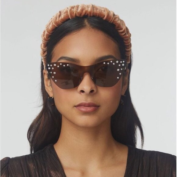 NWT Lele Sadoughi Downtown Metal Cat Eye Dusk Sunglasses‎ Faux Pearls LSSG076DK - Picture 1 of 15